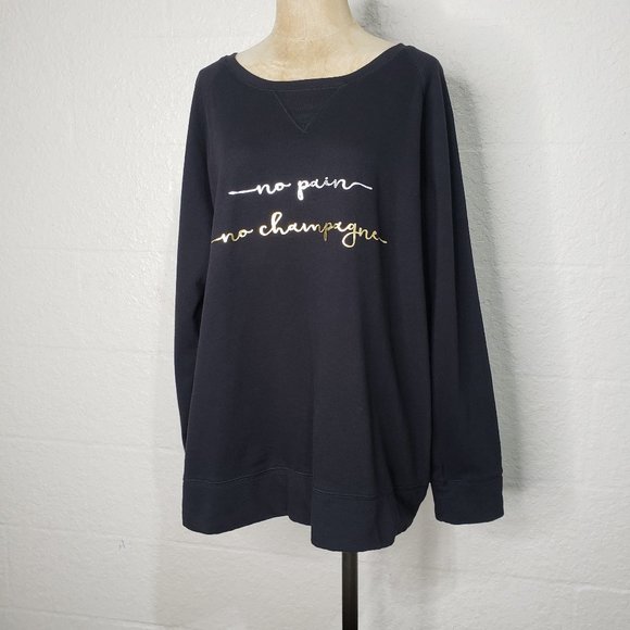 Xersion Round Neck No Pain No Champagne Logo Black Sweatshirt Size XXL - Picture 3 of 16